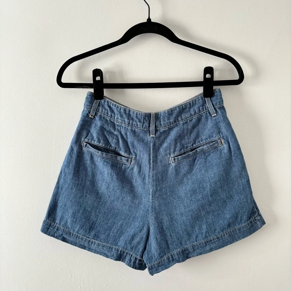 L’AGENCE Zahari Pleated Denim Shorts High-Rise Soft Denim Casual Effortless - Picture 5 of 7